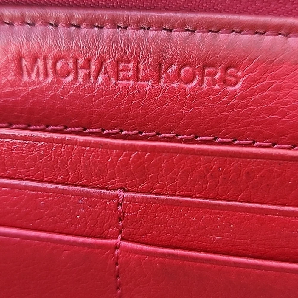 Michael Kors Brown Red Signature Canvas Wallet